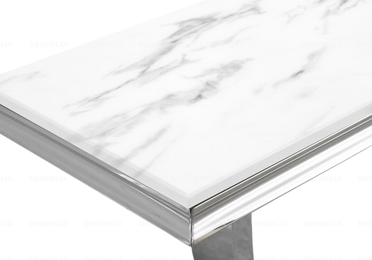 Table basse design marbre blanc et métal argenté | Zyra