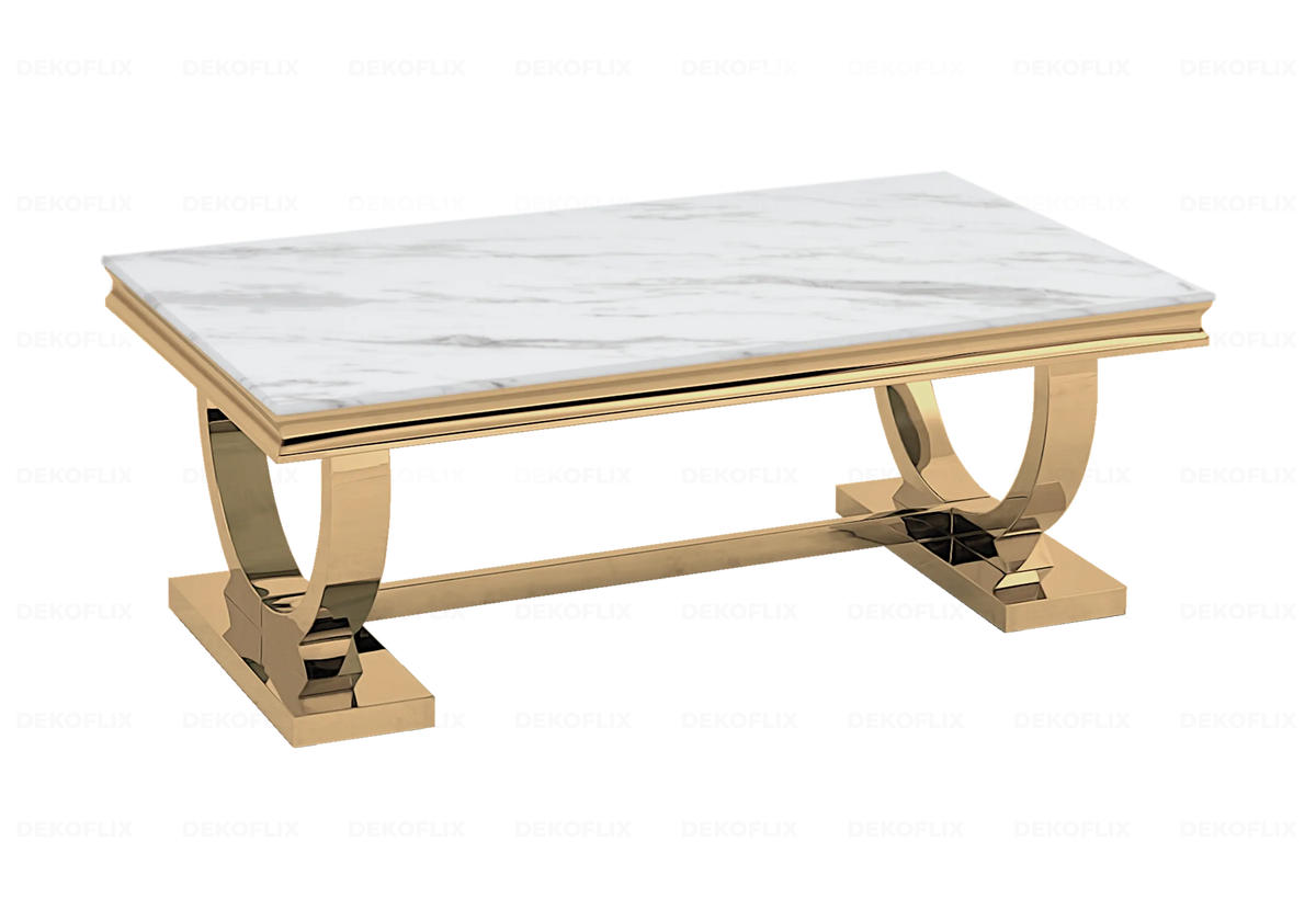 Table basse effet marbre blanc et acier doré | Zyra