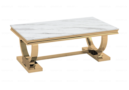 Table basse effet marbre blanc et acier doré | Zyra