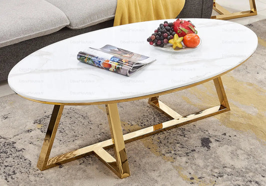 Table basse design marbre blanc et pied doré | Vesper