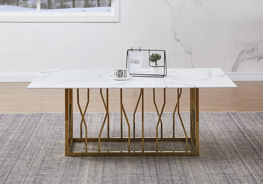 Table basse verre marbré blanc et acier chromé | Lusor