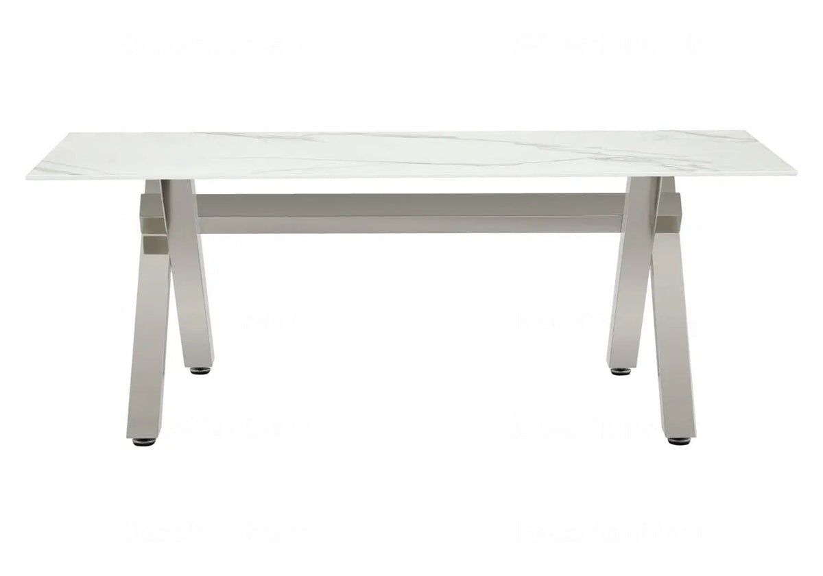 Table basse marbre blanc et pieds x argent | Zyro