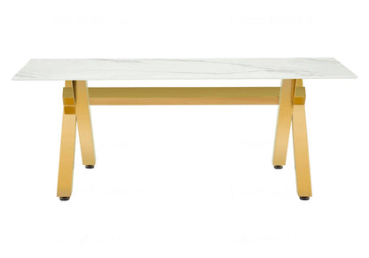 Table basse effet marbre blanc et pieds en x dorés | Zyro