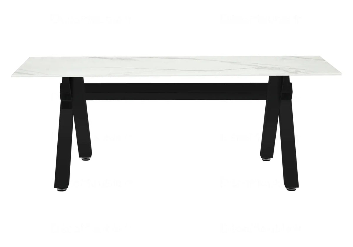 Table basse effet marbre blanc et pieds x noirs | Zyro