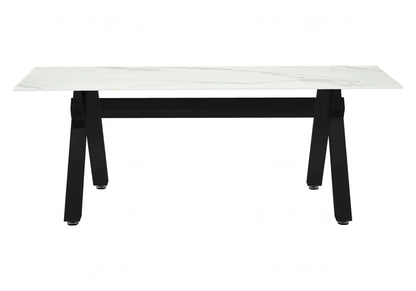 Table basse effet marbre blanc et pieds x noirs | Zyro