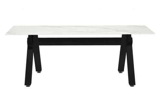 Table basse effet marbre blanc et pieds x noirs | Zyro