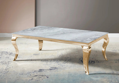 Table basse rectangulaire marbre gris et acier doré | Halo