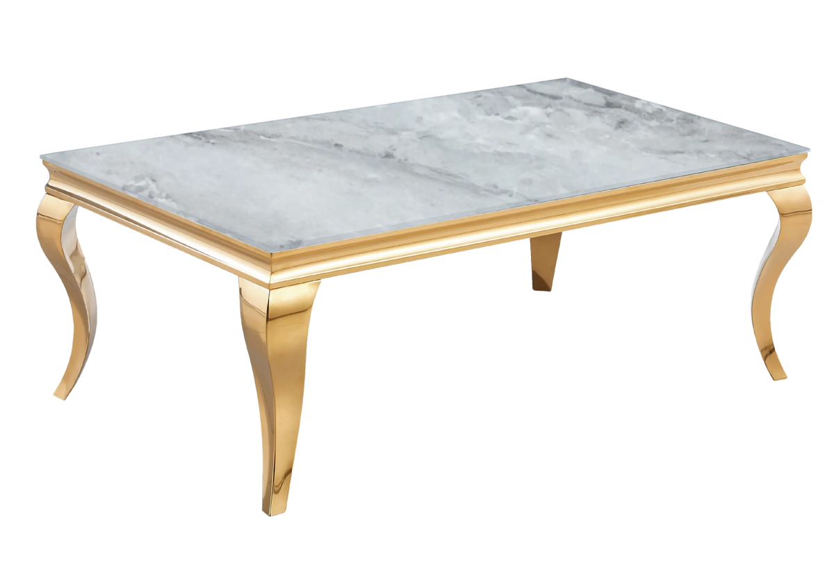 Table basse rectangulaire marbre gris et acier doré | Halo