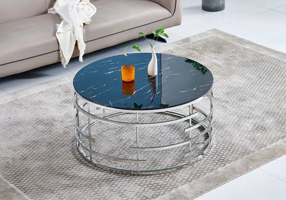 Table basse marbre noir et pieds métal argent | Zelvo