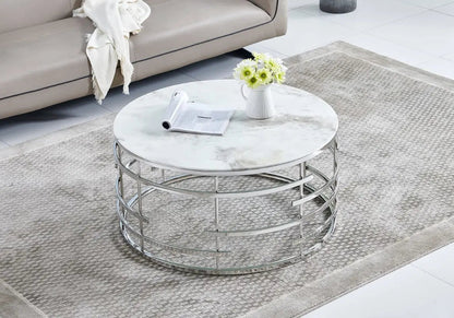 Table basse marbre noir et pieds métal argent | Zelvo
