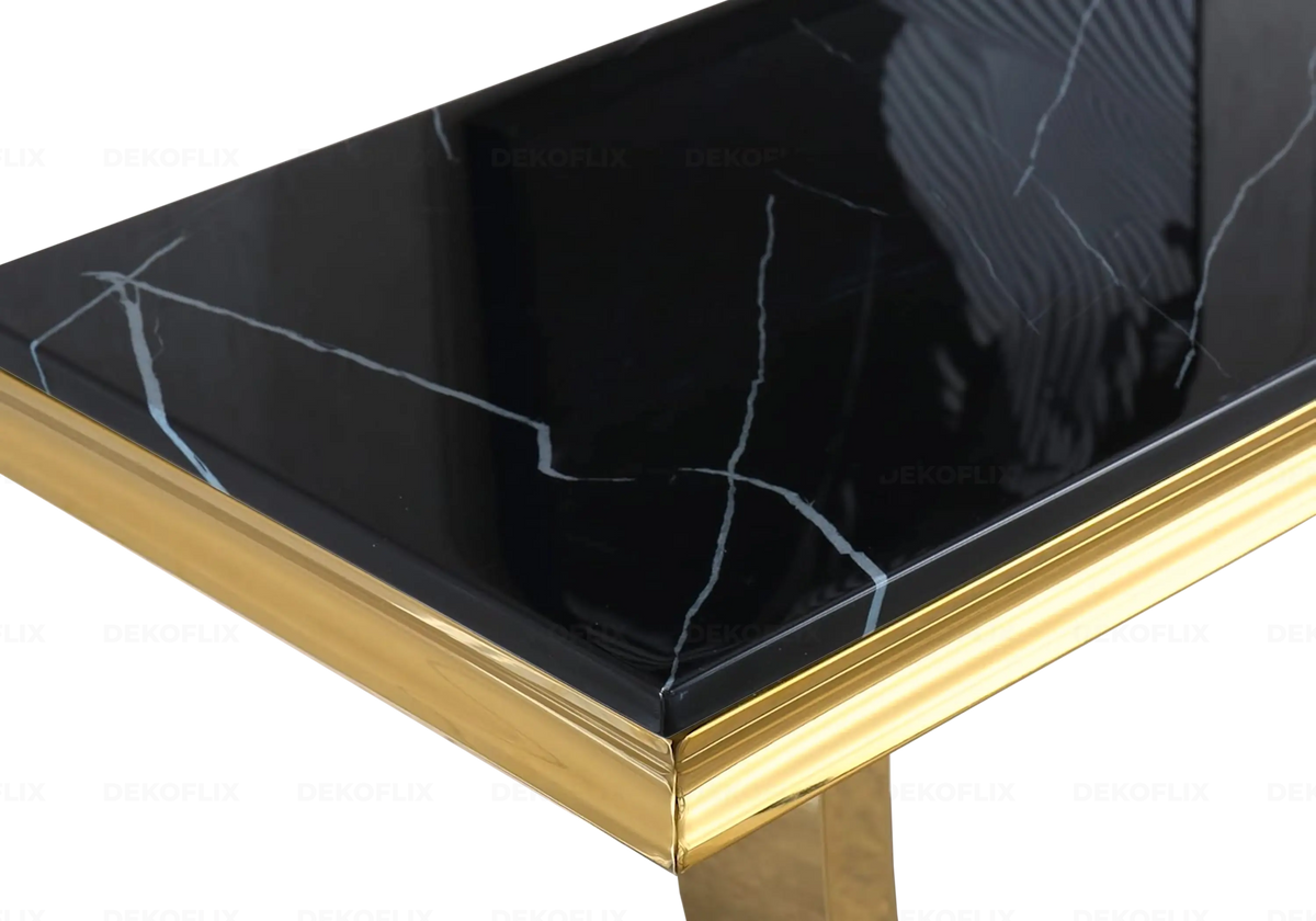 Table basse moderne marbre noir et acier doré | Zyra