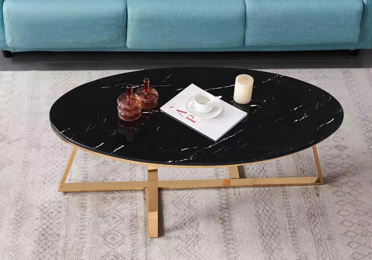 Table basse de salon design marbre noir et doré | Vesper