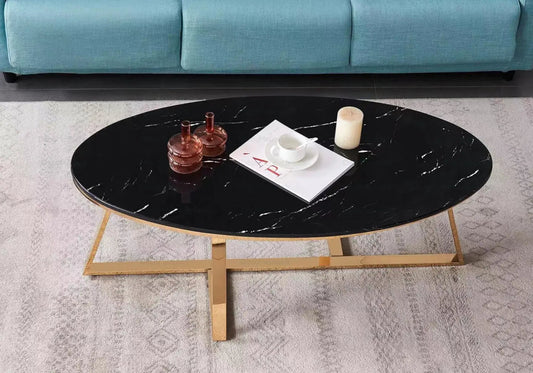 Table basse de salon design marbre noir et doré | Vesper