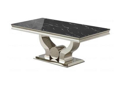 Table basse design marbre noir et acier argenté | Juno