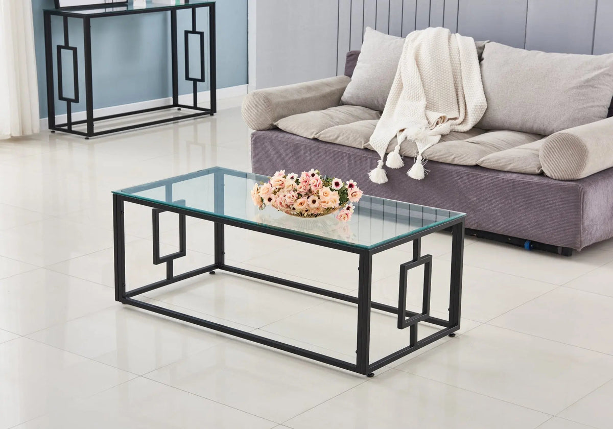 Table basse noire et moderne verre trempé | Zelix