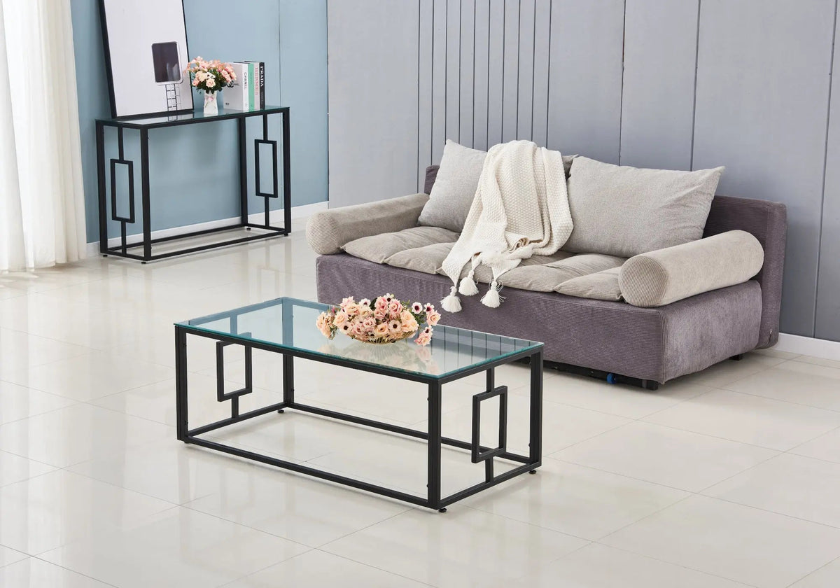 Table basse noire et moderne verre trempé | Zelix