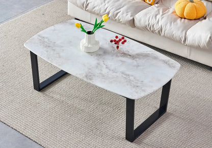 Table basse noire effet marbre beige pour salon | Kora