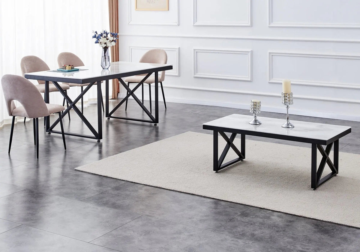 Table basse noire et marbre blanc pour le salon | Zyra