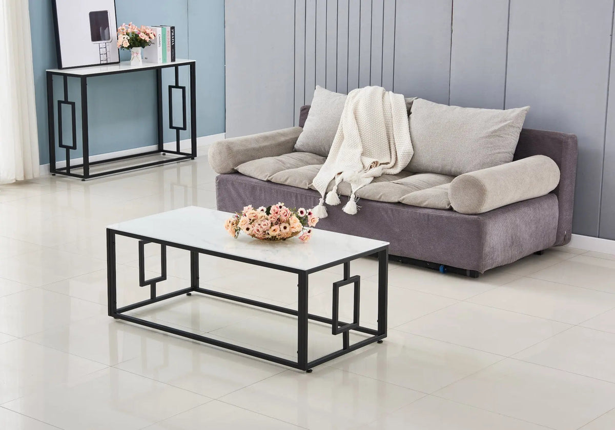 Table basse noire et marbre blanc style moderne | Zelix