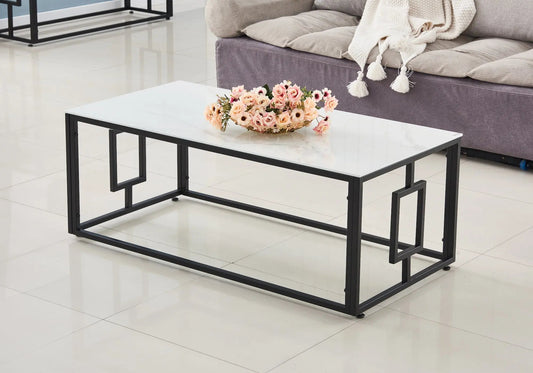 Table basse noire et marbre blanc style moderne | Zelix