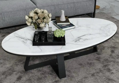 Table basse noire et marbre blanc pour salon | Vesper