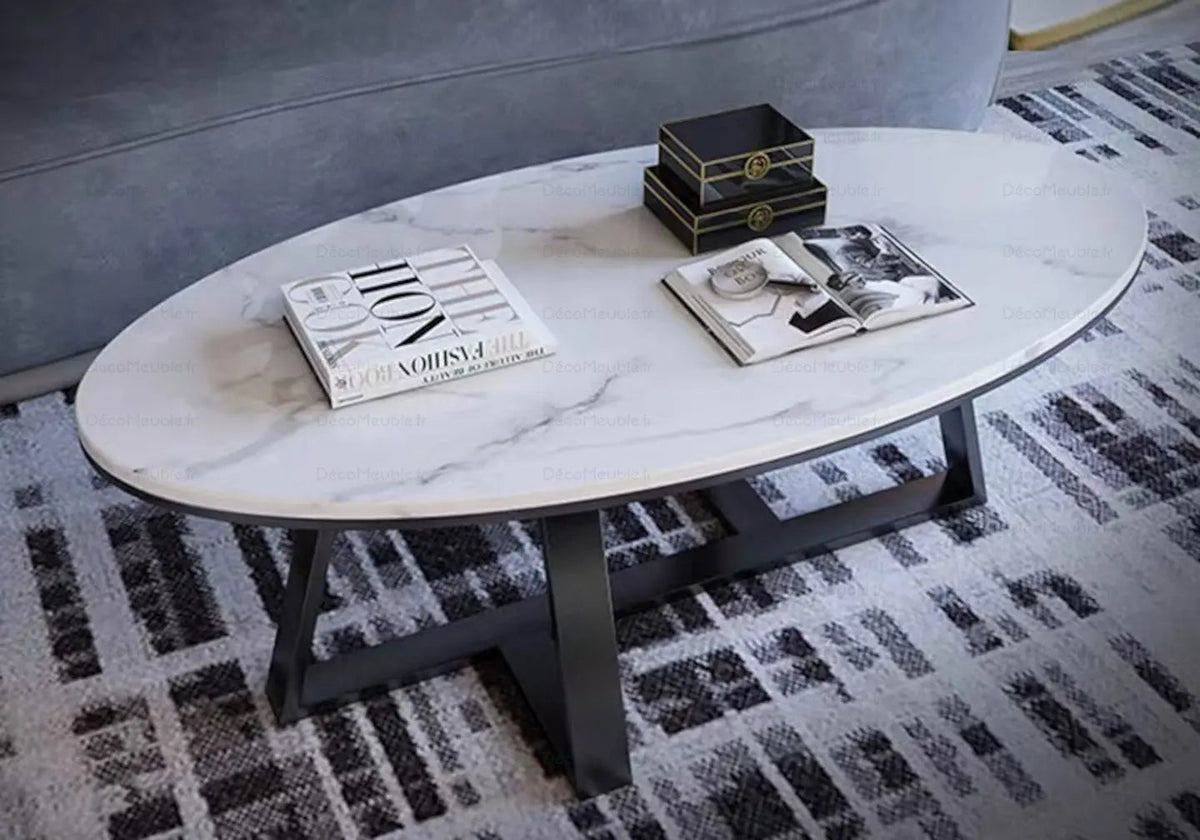 Table basse noire et marbre blanc pour salon | Vesper
