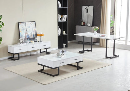 Table basse de salon noire finition marbre blanc | Veyra