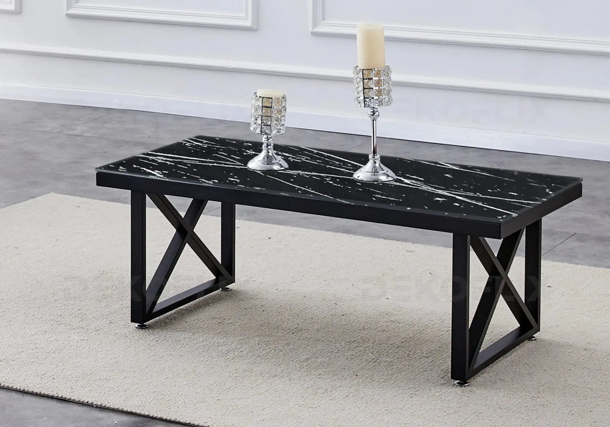 Table basse de salon noire marbre noir design | Zyra