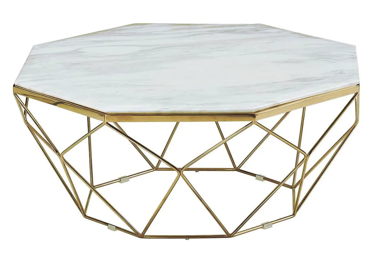 Table basse octogonale en métal doré et marbre | Zenvia