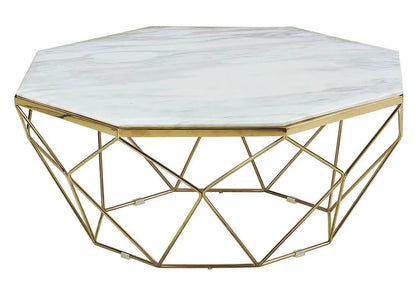 Table basse octogonale en métal doré et marbre | Zenvia