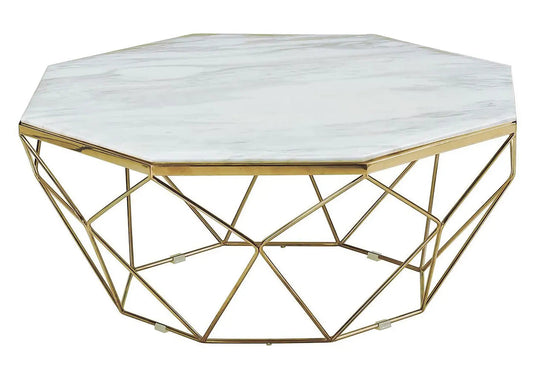 Table basse octogonale en métal doré et marbre | Zenvia