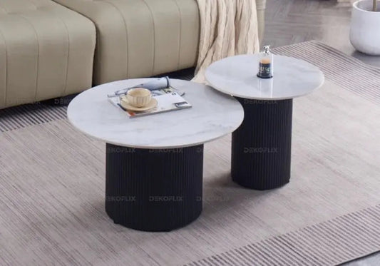 Table basse céramique effet marbre gris pied noir | Vexta