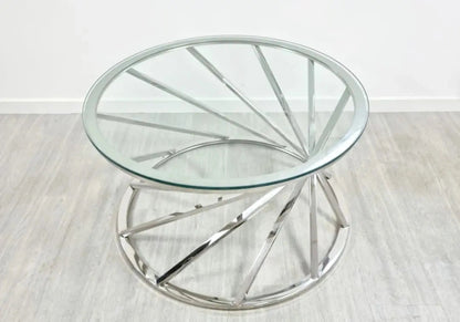 Table basse ronde marbre beige et pieds argentés | Kivox