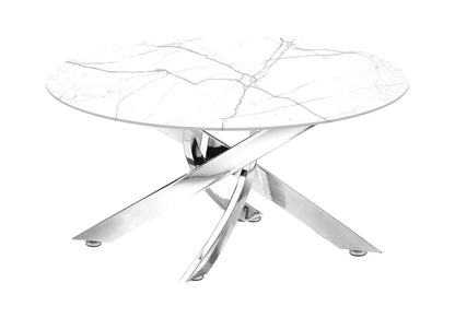 Table basse ronde marbre blanc et acier argenté | Koda