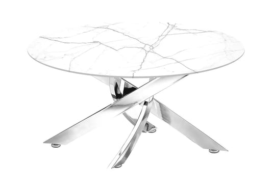 Table basse ronde marbre blanc et acier argenté | Koda