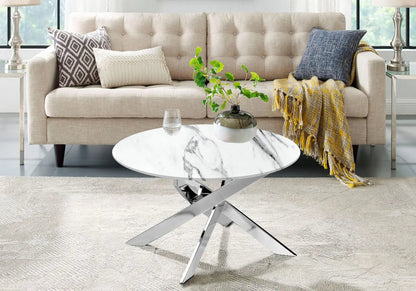Table basse ronde marbre blanc et acier argenté | Koda
