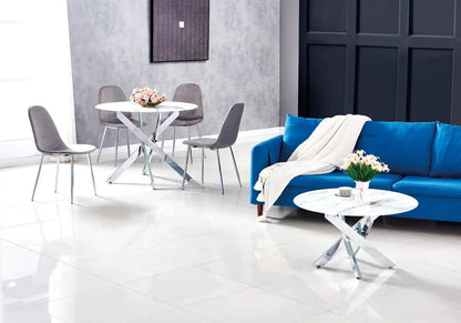 Table basse ronde marbre blanc et acier argenté | Koda