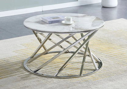 Table basse ronde marbre noir et métal argenté | Kivox