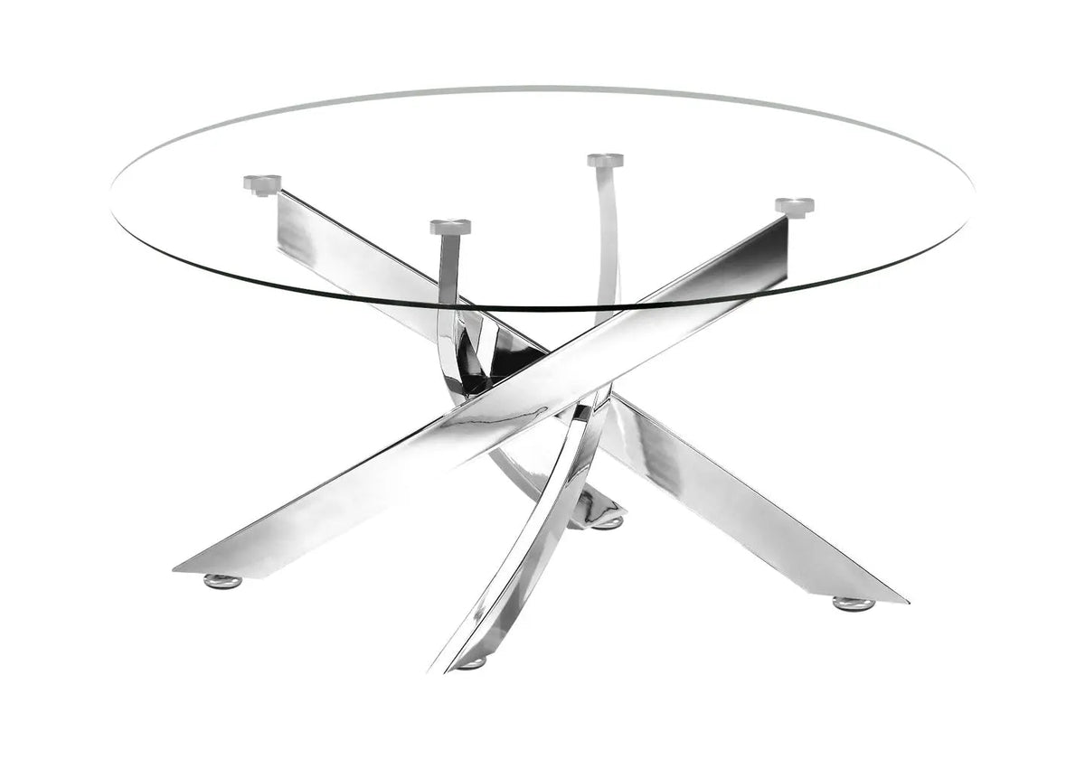 Table basse ronde argentée verre trempé et acier | Koda