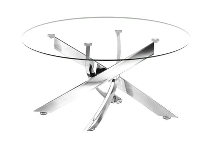 Table basse ronde argentée verre trempé et acier | Koda