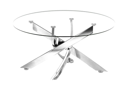 Table basse ronde argentée verre trempé et acier | Koda