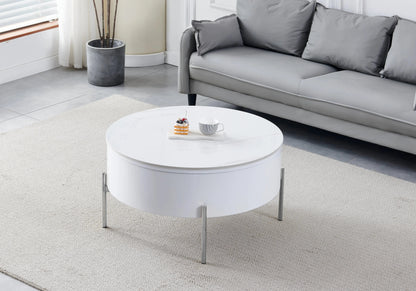 Table basse ronde chromée céramique marbre blanc | Kyro