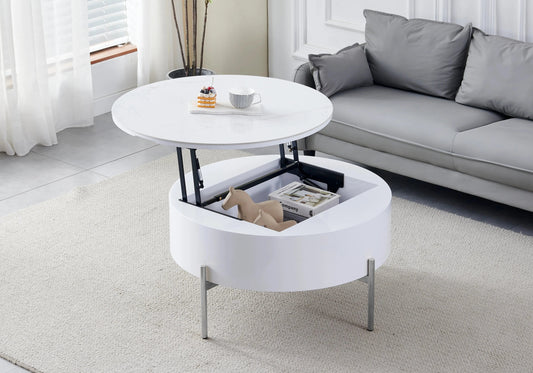 Table basse ronde chromée céramique marbre blanc | Kyro