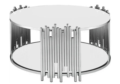 Table basse ronde de salon verre trempé blanc | Zalys