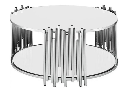 Table basse ronde de salon verre trempé blanc | Zalys
