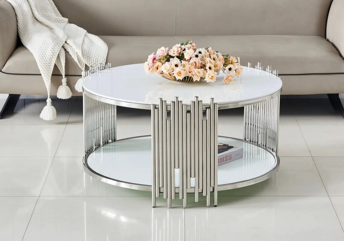 Table basse ronde de salon verre trempé blanc | Zalys