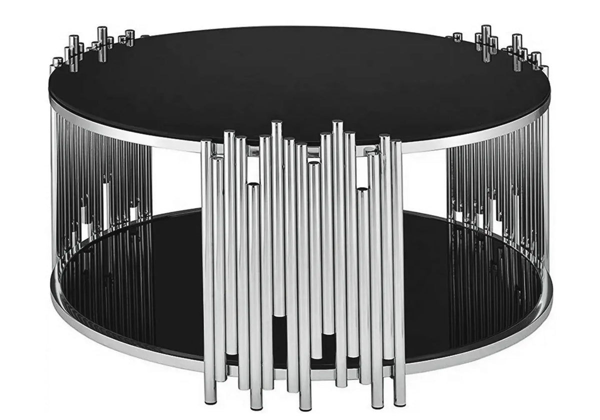 Table basse ronde verre et métal chromé noir | Zalys