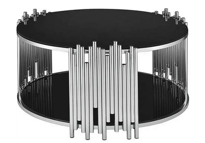 Table basse ronde verre et métal chromé noir | Zalys