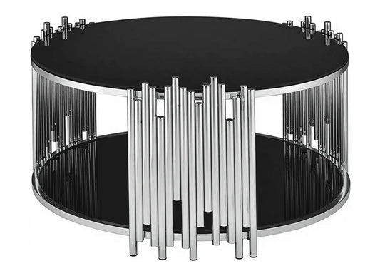 Table basse ronde verre et métal chromé noir | Zalys