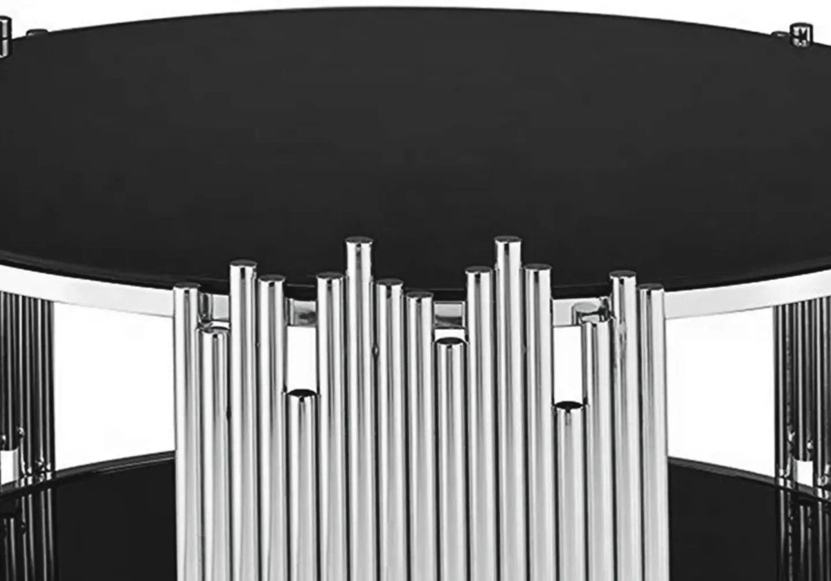 Table basse ronde verre et métal chromé noir | Zalys